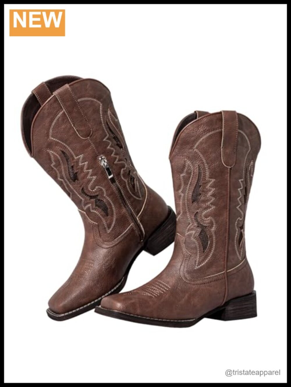 Extra Wide Calf Cowboy Boots Square Toe PU Leather Western Mid Calf
